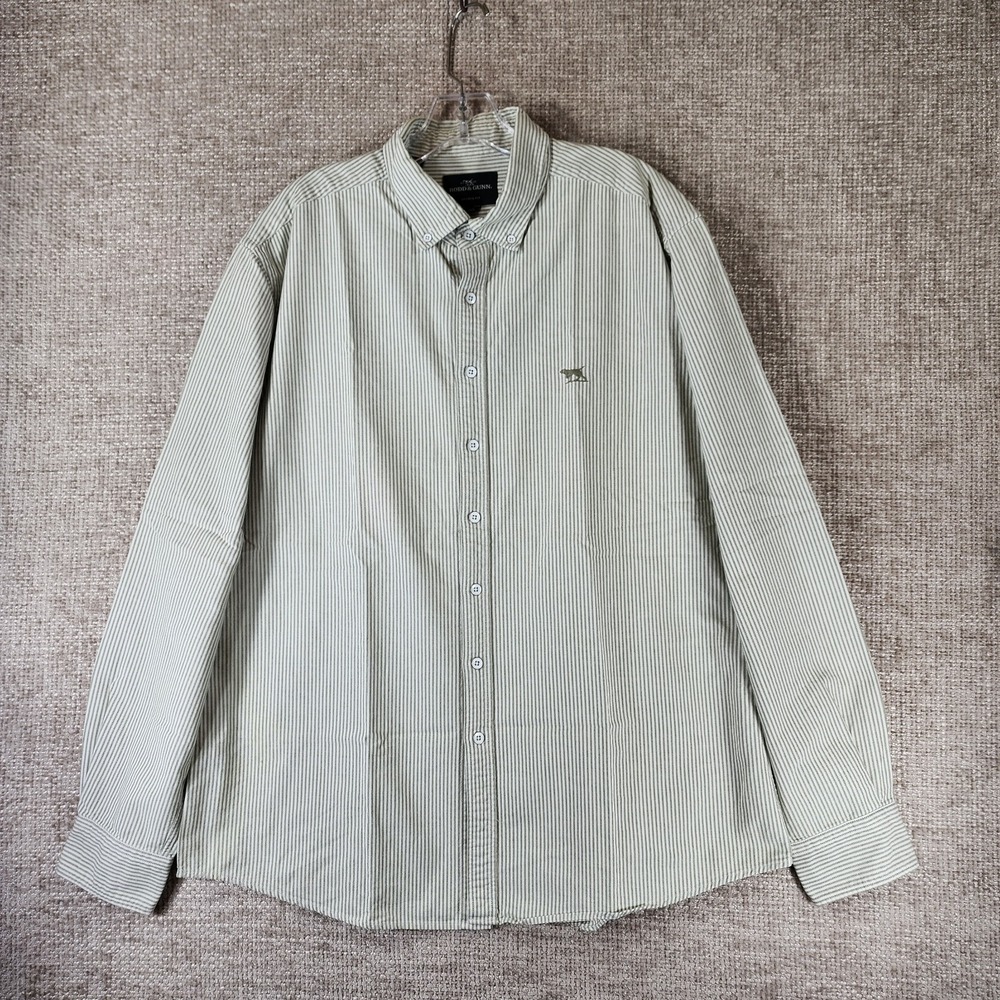 Rodd & Gunn Sports Fit Striped Oxford Shirt Mens 2XL Green White Long Sleeve